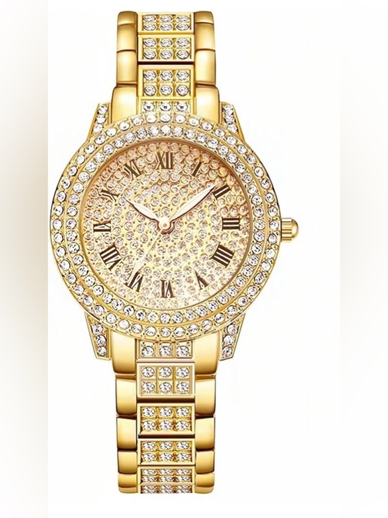 Gold Crystal Pavé Watch and Cuff Bracelet Set main image 6